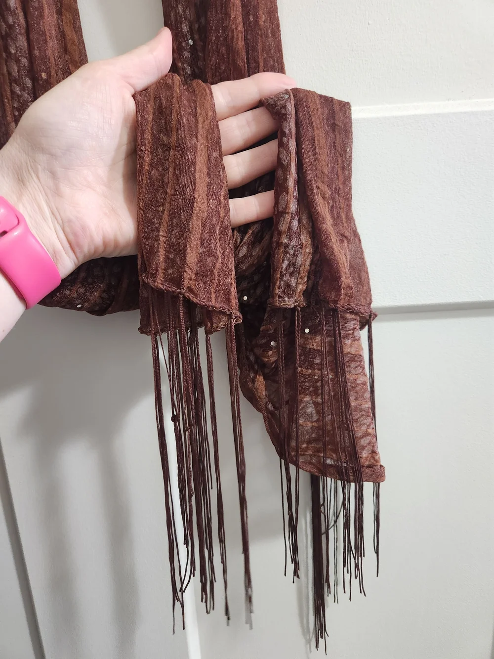 Brown Metallic Fringe Long Scarf for Women